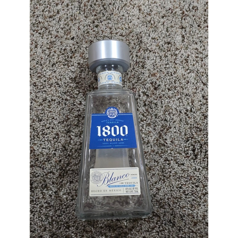 1800 Tequila Blanco Empty Bottle Silver Cap Collectible Display Bar Decor Nice